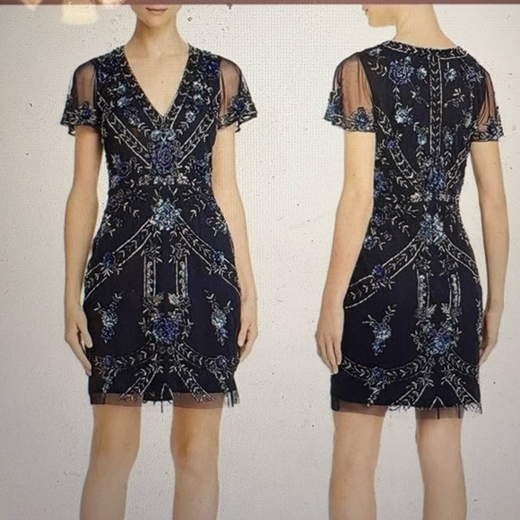 Aidan Mattox Dresses & Skirts - Aidan Mattox Embellished V- Neck Cocktail Dress in Twilight Blue - 10